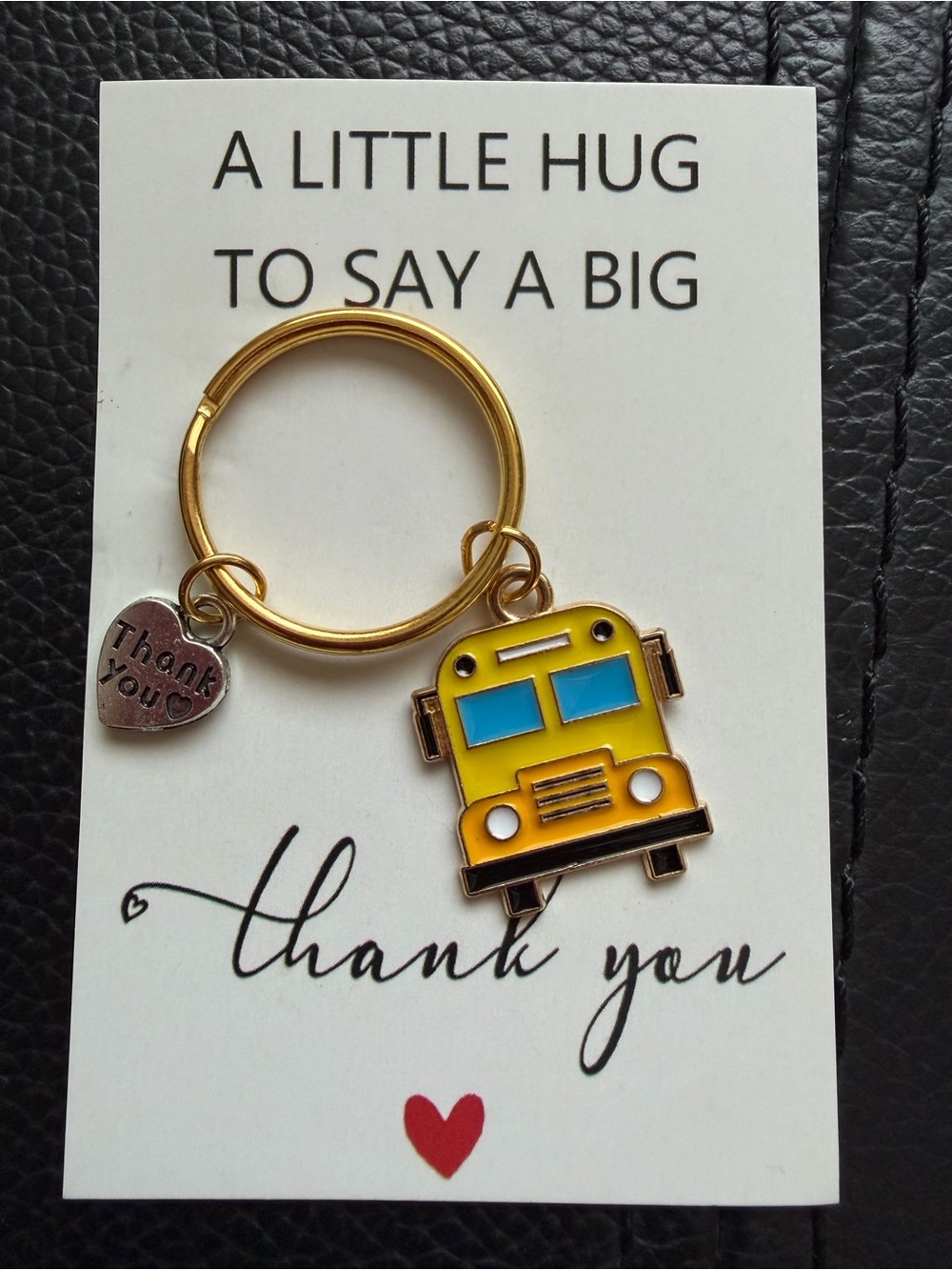 Yellow School Bus Keychain with Thank You Charm